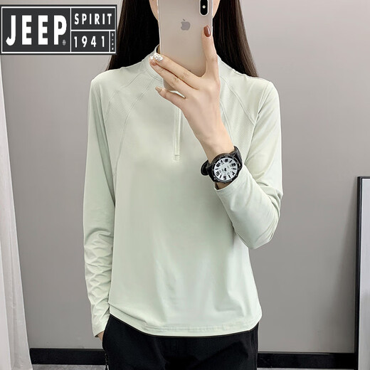 JEEP SPIRIT2025户外运动速干t恤春夏薄款弹力运动透气女士立领长袖快干上衣 浅紫色a2603 3XL