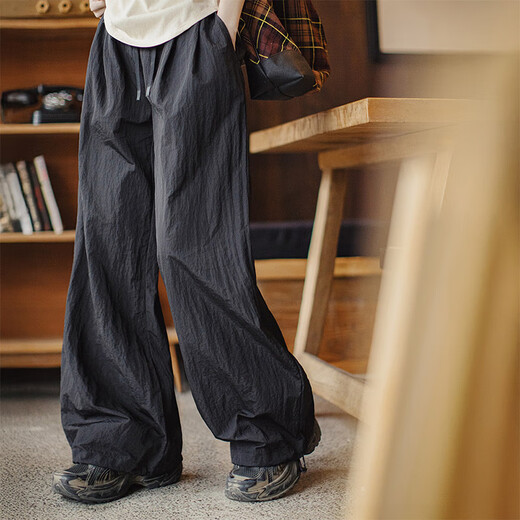 Maden 2025 Summer New Black Relajado Pantalones casuales Pantalones sueltos Pantalones de pierna ancha pantalones de cordón
