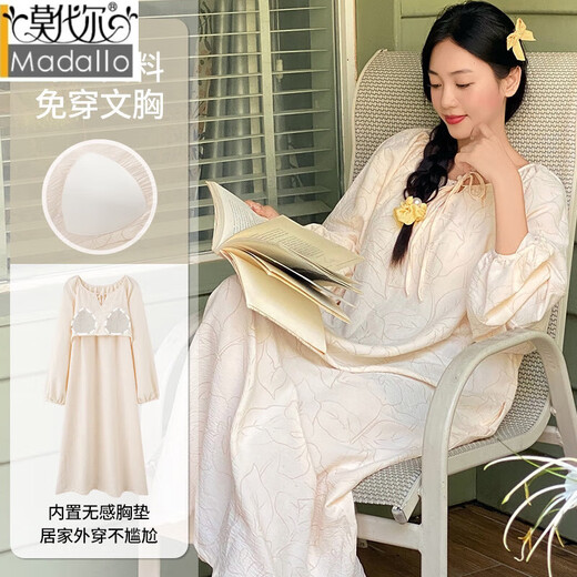 Modal nightgown with chest pad thin extended pajamas new style dress Chinese style long-sleeved Chinese style exterior home clothing [upgrade] chest pad # extended skirt AM13064 M [recommended 80-100Jin [Jin equals 0.5 kg]]