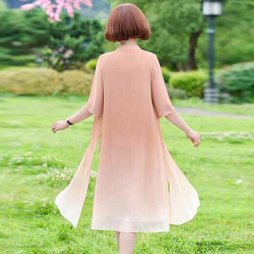 萱霞60岁女人穿的气质女装夏装雪纺裙子中老年妇女妈妈旗袍连衣裙夏季 6629粉色 藕粉 2XL 建议115-125斤