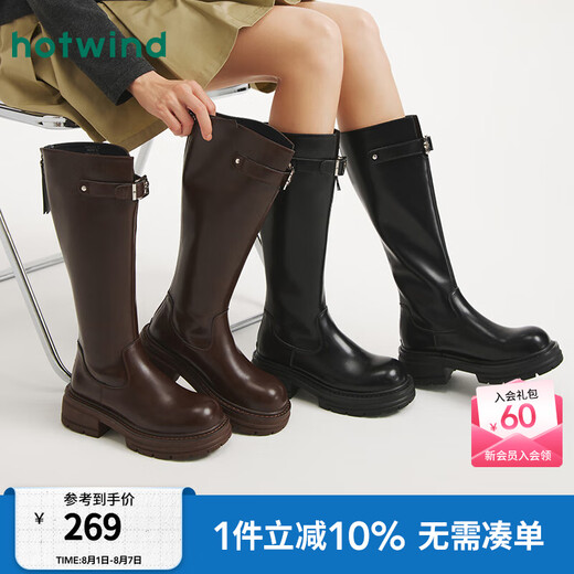 Heiß-Wind Frauenschuhe dicke Ritterstiefel 2025 Winter neuer Retro erhöhte Stiefel kleine dicke Absatz Slim Stiefel 01 Schwarz 36