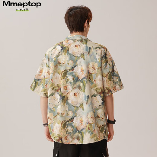MMOPTOP THAI RETRO Floral Hemd Sommermänner Ice Seide Kühle atmungsaktive kurzärmelige Top MCS16 Sabah Aprikose L.
