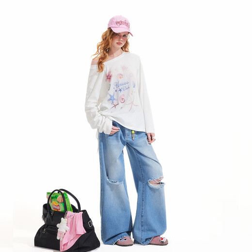 
UNIFREE white light and long-sleeved T-shirt cute sweet pure and relaxed sunscreen blouse XL