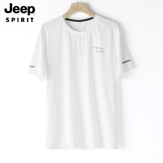 JEEP SPIRIT ice mesh quick-drying round neck short-sleeved T-shirt men's summer thin breathable fashion youth sports and leisure T-shirt C3BHT-HC9905A white L 100Jin Jin equals 0.5kg -120Jin Jin equals 0.5kg