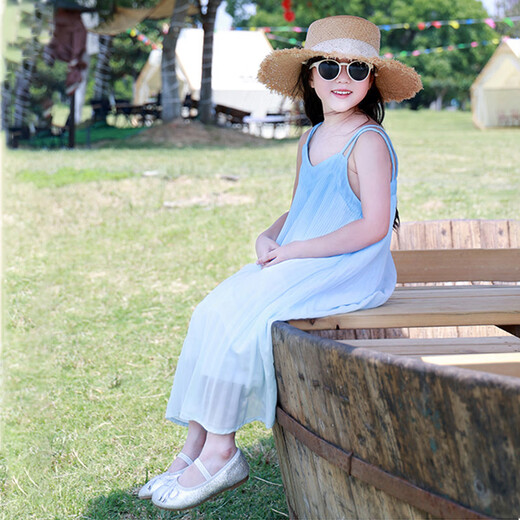 BUBBLE ORANGE Seaside parent-child wear mother-daughter dress beach 2026 summer new high-end holiday gradient suspender skirt blue dress 50 girls size 120 (recommended weight 38-45Jin Jin equals 0.5 kg)