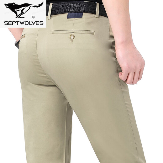 Pantalones casuales de hombres de mediana edad de siete lobos de primavera y otoño pantalones de patas rectas de mediana edad de mediana edad de mediana edad, cintura alta de papá suelto el estilo 9226-2: azul 29