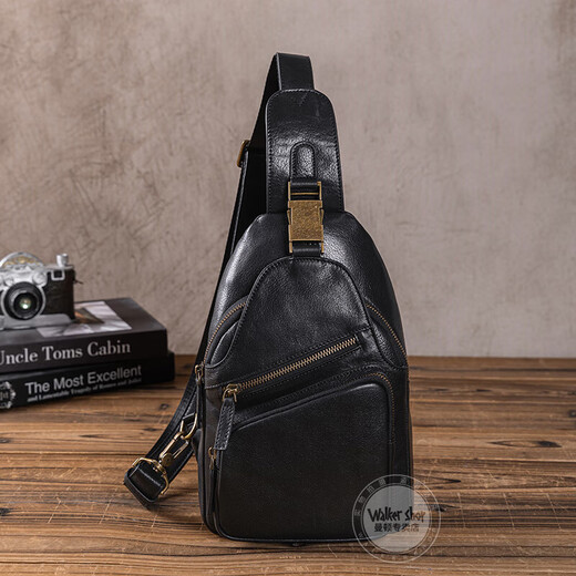 Sac de poitrine Walker Shop pour hommes [Cuir de tête tanné aux légumes sélectionnés] 2025 NOUVELLE SAG COSSBOCK MENS POUR LE MONNE SAGLE SPORTATIQUE À TRENDY NOIR (hauteur 28,5 * Largeur 19 * Épaisseur 4cm)