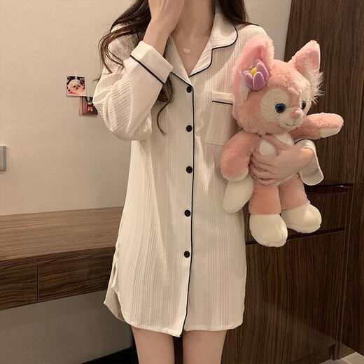 姿伟祺长袖睡裙女小个子家居服感2025 681#豆沙翻领裙(版) 175 L (95-110斤)