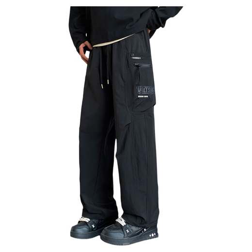 QLTQZQ Junior et Senior High School Students Long Pantalon Boys Spring and Automne Teenagers Lignes larges Sports droits et charge de loisirs K9855 Black M 80-100Jin [Jin est égal à 0,5 kg]