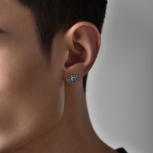 DL 1998 Fat Donglai same style moonstone earrings silver blue polar star men's trendy women's unisex couple's ears one pair
