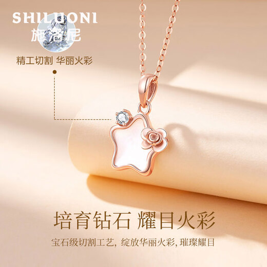 Schlonier 18K gold diamond star necklace for women, luxury birthday gift for anniversary, Valentine’s Day for girlfriend and wife, 18K gold star rose necklace