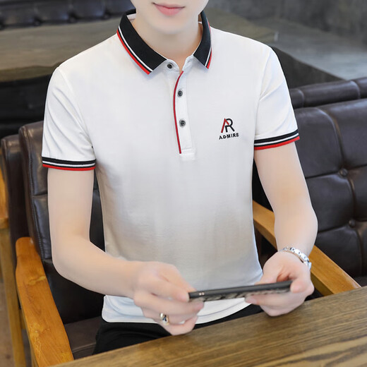天爵鲨（SKYSIR SHARK）广东普宁男士衬衫官方广州南油十三行品牌男装翻领短袖男士T恤 672粉色 40-50-60岁 2XL
