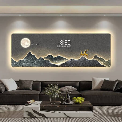咏幻数显屏客厅沙发背景墙装饰画轻奢led数字电子钟感氛围灯挂画 t11981 210*70cm数显+氛围灯+水晶画面+
