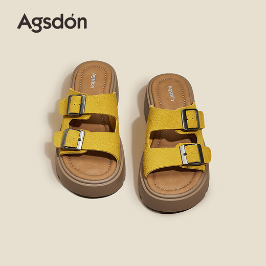 Agsdon Birken Slippers for Women's Summer New Thick Sole Heightening Slippers Retro Outdoor Fashion Sandals 452055 Yellow 37