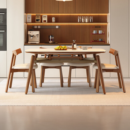 
Pashaman dining table cream style retro walnut color solid wood rock slab dining table chair square dining table small household apartment 1126Y matte pure white rock slab dining table 1.4 meters + 4 chairs 6195Y [Walnut color]