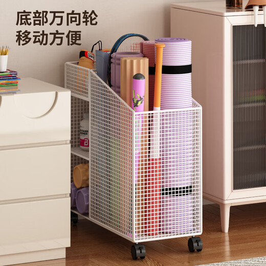 何佳功瑜伽垫收纳筐家用运动健身器材收纳可移动羽毛球拍哑铃篮球置物架 黑色-移动款立式球架