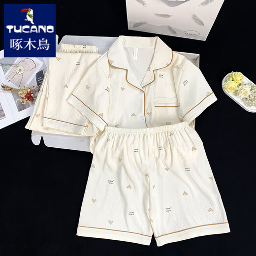 Specht japanische Milch Huhu reines Baumwoll Gaze Sommerpyjamas Dreiköpfige Sommer-Summer Einfacher Outdoor-Kurzärmel-Hauskleidung Yunduo Cotton-9902# Star Kt Katze Drei-teilige Set M [vorgeschlagen 75-100jin [Jin gleich 0,5 kg]]