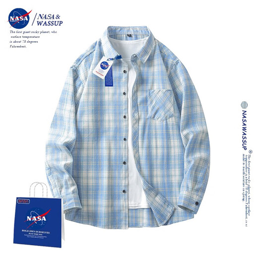 nasawassup official fashion brand co-branded shirt jacket men's autumn and winter Japanese plaid shirt trendy casual inner men's top white 2XL (recommended 130-150Jin [Jin equals 0.5 kg])