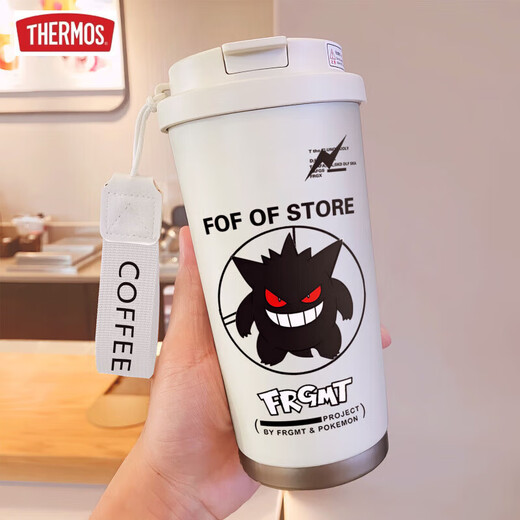 膳魔师（THERMOS）创意耿鬼保温杯大容量吸管水杯便携双饮口咖啡杯子新款男女高颜值 BXAB13796幽灵蓝+配挂绳 316不锈钢