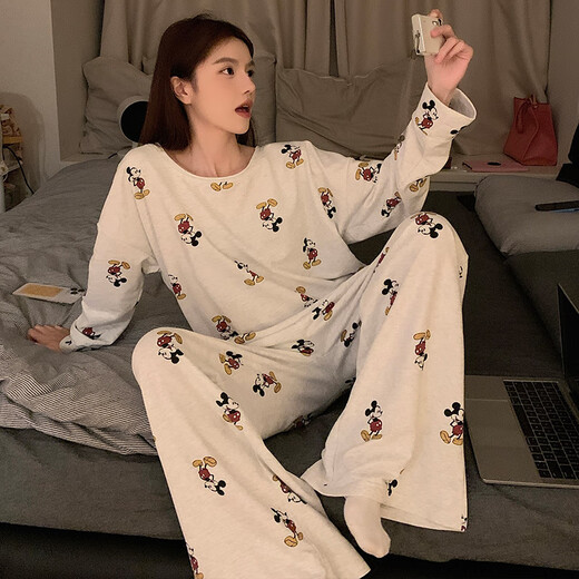 Yalu new pajamas for women in spring and autumn summer long-sleeved cute student dormitory pure and lustful home clothing set KT-16818-wavy dog ​​M [suggested 80-100Jin [Jin equals 0.5 kg]]