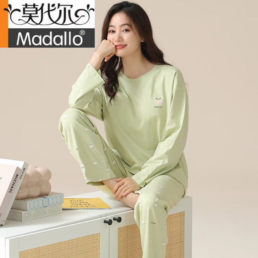 Modal pajamas for women in spring and autumn pure cotton long sleeves for spring and summer pure cotton thin round neck home clothes for women cute 2025 new V-9934 XL [120-140Jin [Jin equals 0.5 kg]]