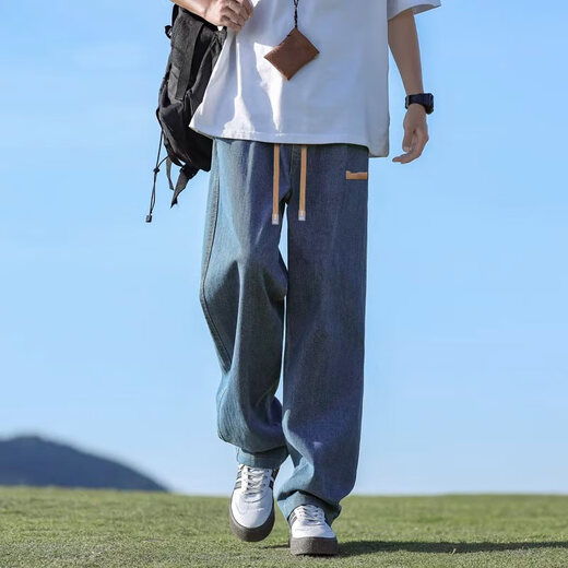 NASA BASE复古牛仔裤男夏季薄款休闲百搭男款垂感裤子男生宽松直筒阔腿长裤 K825复古蓝+K825黑色 L /120-150斤