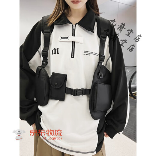 Super cool multi-pocket vest bag, takeaway riding hip-hop functional style chest bag, men's trendy workwear tactical vest bag, black