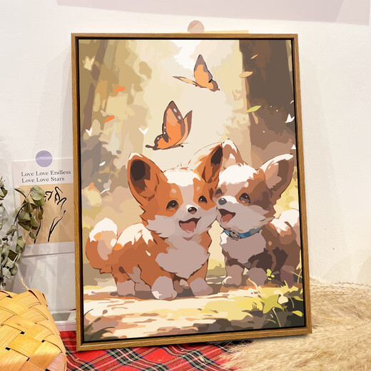 
Enbaole cute dog DIY digital oil painting hand-painted color oil color decompression hand-decorative hanging painting SJ12859 30*40cm stretched thick solid wood inner frame