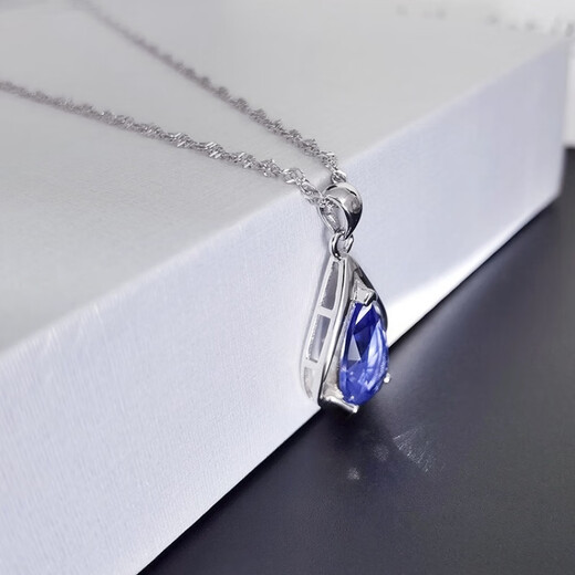 Fat Donglai same style tanzanite necklace retro style 925946 silver pendant drop-shaped inlaid blue zircon water wave chain single pendant