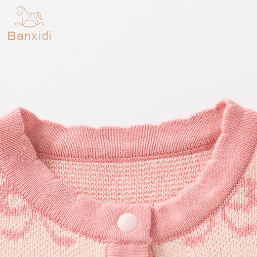 Banxidi baby clothes spring and autumn style baby girl sweater onesie newborn full moon 100-day knitted long-sleeved outing crawling clothes pink 80cm