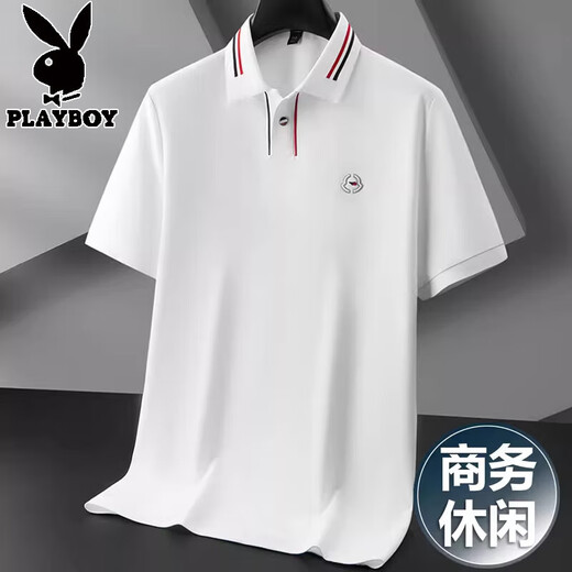 Camiseta de gran tamaño Playboy de alta gama Masina de algodón de algodón suelto de algodón de algodón suelto de algodón suelto más grasa más grasa de solapa más grande 3527 White XL Peso recomendado (135-155Jin [Jin es igual a 0,5 kg])