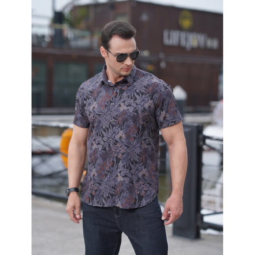 Siete lobos Camisa Europea y Americana de Men Spreved Shirt Man Fat Man Summer Fin Digital Breats Plus Fat Fat Buse Salled Micro-Sleved Tend 9202 Red L (175) 9205*175/109