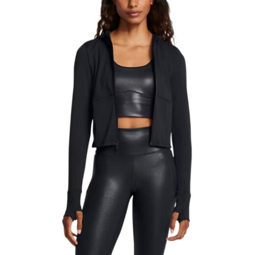 Under Armour MeridianUA simple solid color knitted quick-drying hooded short jacket jacket for women black black S M