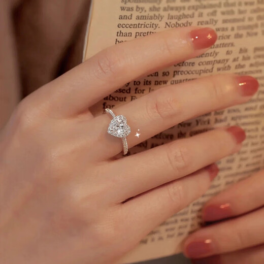 FEILACKPT950 Platinum Real Diamond Ring 925 Silver Moissanite Ring Wedding Ring Anniversary Birthday Gift for Girlfriend Light Luxury Style - Love Women's Ring Live Adjustable