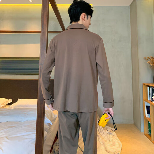 秋天长袖男士睡衣纯棉春秋款中青年爸爸可外穿全棉冬季家居服套装 BBA男G693 L 身高170左右，体重100-130斤