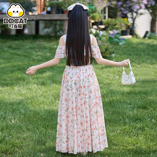 
Dingdang Cat Girls Dress Summer 2025 New Children's Dress Summer Clothing Medium-Grand Child Fashion Little Girl Floral Princess Dress 9665 Color - Long Skirt 140