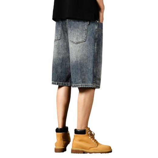 
Yiling Yibei 2025 new American casual denim shorts men's loose large size thin mid-size pants 9923 light blue 28