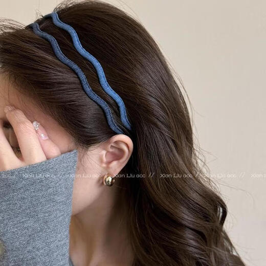 Headband Cowgirl Hairband 2025 Simple Temperament Hairband New Face Wash Advanced Going Out Headband Fashionable and Versatile Ultra-Fine Denim Wavy Hairband-Dark Blue