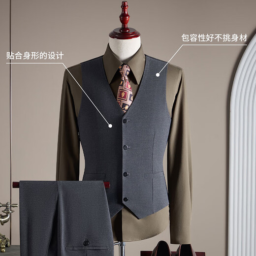 ROMON suit + vest + trousers suit suit men's business suit men's professional formal jacket black XL