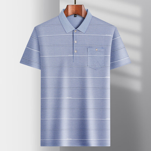 银昕有领的短袖t恤衫男中老年爸爸装翻领冰丝T恤中年男士休闲体恤薄款 冰丝/9855 灰色 真口袋 M /165