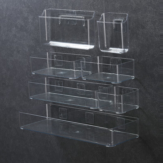 Acrylic wall-mounted storage box desktop wall-mounted acrylic transparent storage box cosmetic mirror cabinet bathroom work station text 4877.U-port transparent basket-medium length 1 with two pairs of mother and child buckles PE