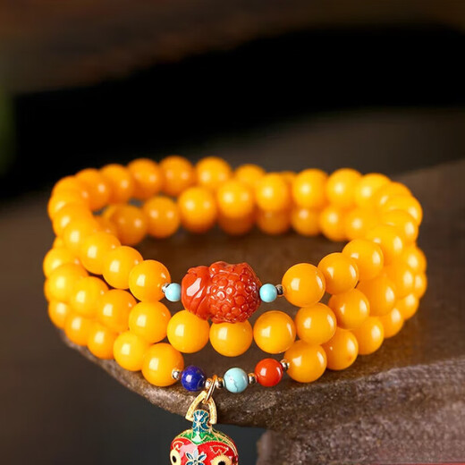 Dan Pei luxury high-end beeswax bracelet for women, yellow honey, multi-circle bracelet, amber southern red Buddha head round beads 7mm yellow honey beads about 7mm