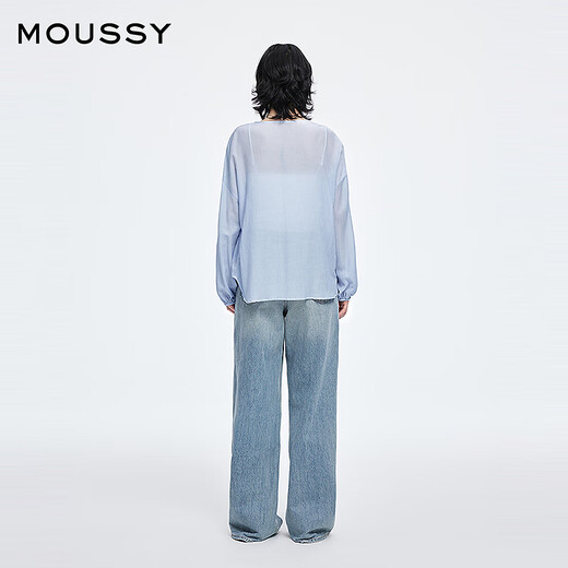 Moussy new sweet style pleated lace-up loose long-sleeved shirt 028ISA30-1003 111 light blue one size fits all