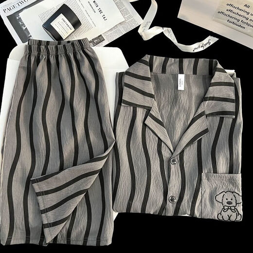 Arctic Velvet Herren Pyjamas 2025 Neue Wolken Sommer Striped Casual Home Clothing Set Dünner Sommer Kurzärärmelte Pyjama Männer 12529 L Empfohlen 100-130jin [Jin ist 0,5 kg]