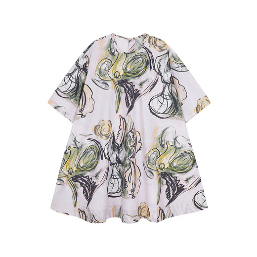 JNBY/Jiangnan Buyi 25 summer new dress Little Flower Cyclamen Print Medium Sleeve Round Neck A-type 5P4G15430 690/Pink S