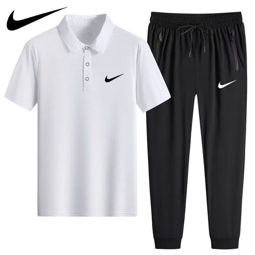 NBA Nike-Nike Summer Bing Polo de seda Polo de secado rápido Traje de manga corta de manga corta Pantalones de solapa delgada de dos piezas Nike-Dark Grey (Suit de pie) 1396 Nike-XL 120-140Jin [Jin equivale a 0.5 kg]