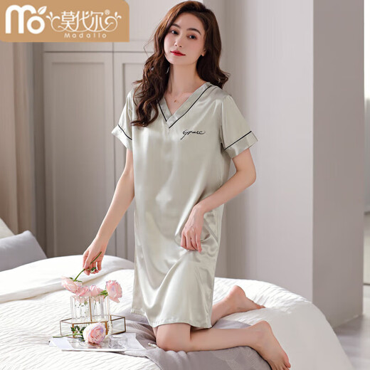 Modal 2025 new nightgown women's pajamas summer ice silk short-sleeved sexy dress silk home clothes white oak 9923 M 160