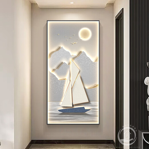The entrance painting is facing the entrance door with lights and modern light luxury entrance decoration painting Rizhao Jinshan entrance LP-9977 60*12048 Luxury Golden LED Light Painting (plug-in 220