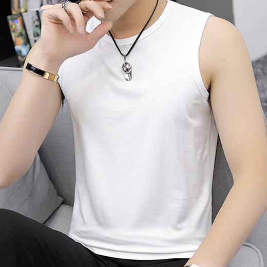 Pure cotton vest Four seasons men's sleeveless solid color vest T-shirt sports breathable waistcoat undershirt pure cotton sleeveless V-neck light gray 3XL recommended 140-160Jin Jin equals 0.5 kg