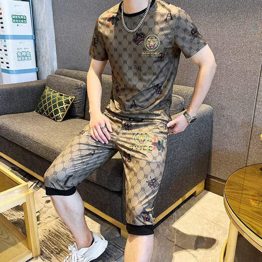 花花公子（PLAYBOY）轻奢潮牌男装夏装2025新款衣服男士冰丝恤短袖短裤搭配一整套装男 829白色套装 L 适合105-120斤
